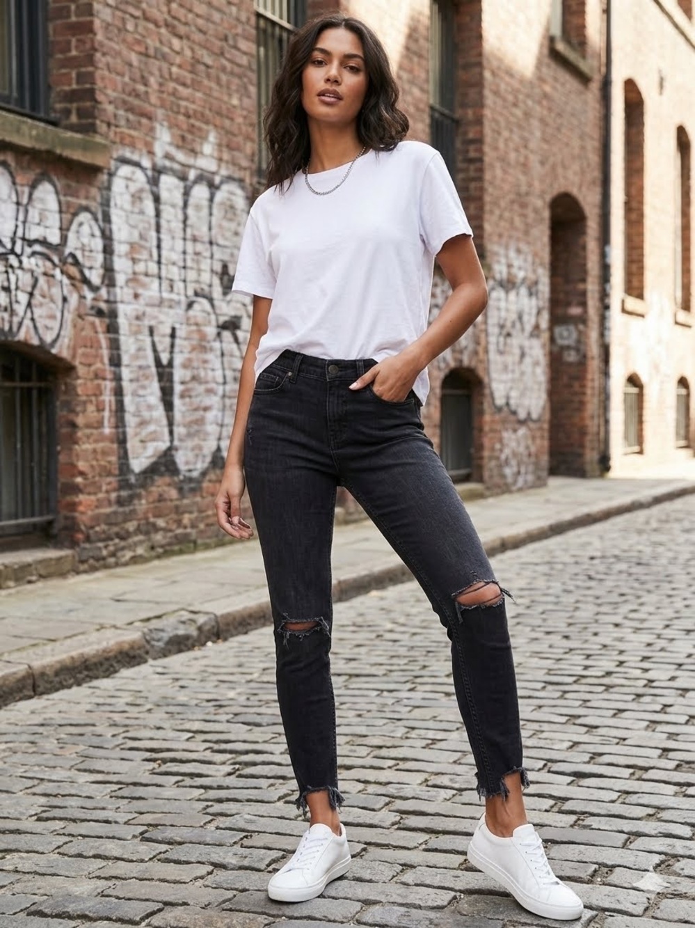 Free People Distressed Skinny Jeans in Washed Black